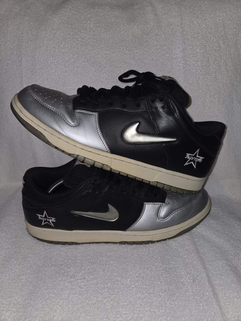 Nike x Supreme Silver & Black SB Dunk, Authenticated, M12